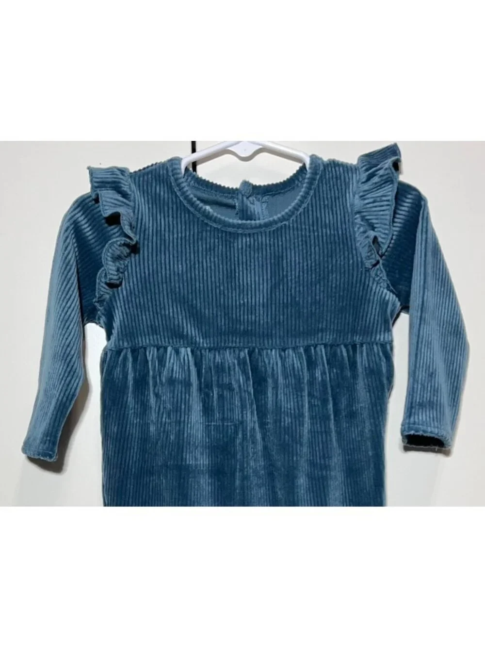 NAVY Blue Velour ribbed sleeper romper Headband bow SET 6-9m NWOT footie ruffle